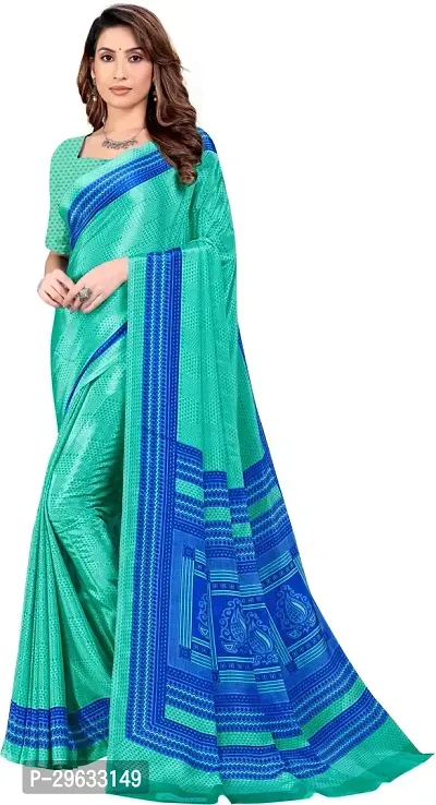 Elegant Green Crepe Printed Saree With Blouse Piece For Women-thumb0