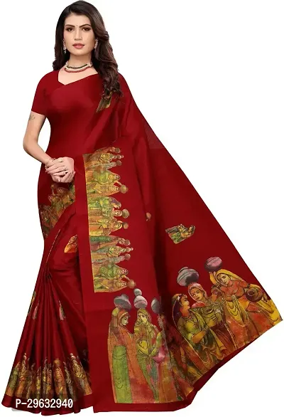 Elegant Maroon Art Silk Printed Saree With Blouse Piece For Women-thumb0