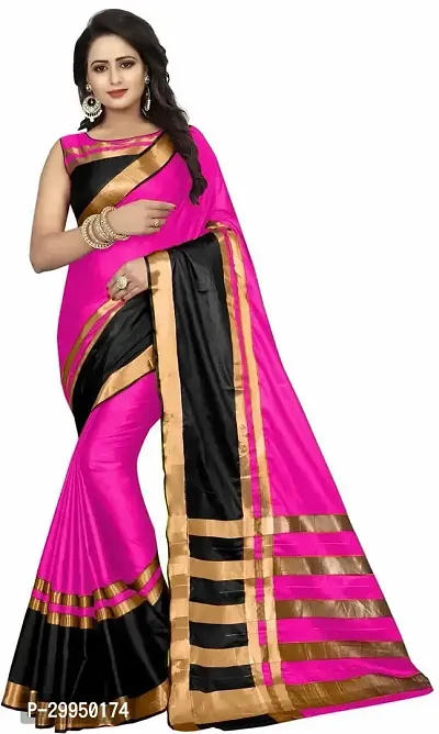 Stylish Pink Cotton Silk Jacquard  Saree With Blouse Piece For Women-thumb0