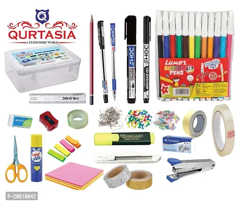 QURTASIA All in One 24 Items Stationery Combo for Office, Home and School use | Home  Office Set  (Multicolor)-thumb0
