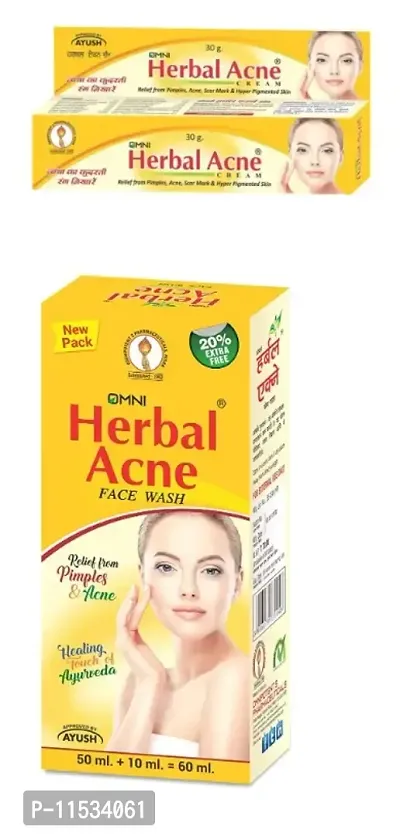 Omni Herbal Acne Cream 30gm+ Omni Herbal Acne Face Wash 60ml (For Unisex) Acne Pimple Dark Circles Black Head Pigment Remove-thumb0