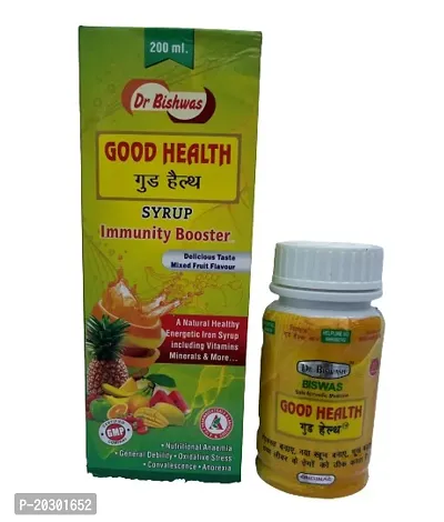 Dr Biswas Good Health Syrup Immunity Booster 200ml Delicious Taste Mixed Fruit Flavour for Unisex+ Dr Biswas Good Health Capsule 50 for Weight Gain-thumb0