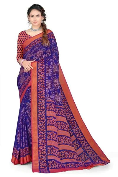 Stylist Silk Blend Saree With Blouse Piece For Women