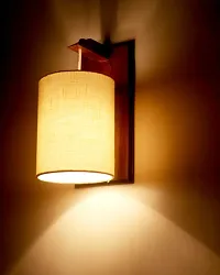 LIGHT ANGLE Wooden Decorative Surface Mounted Classic Fabric Wall Lamps (Beige)-thumb1