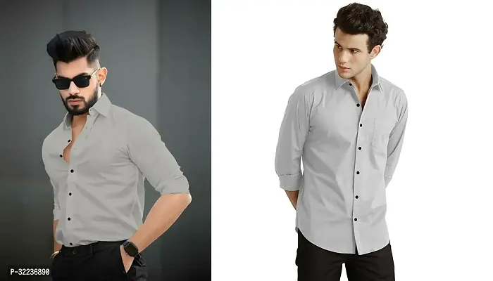 Reliable Grey Polyester Solid Casual Shirt For Men Pack Of 2-thumb0