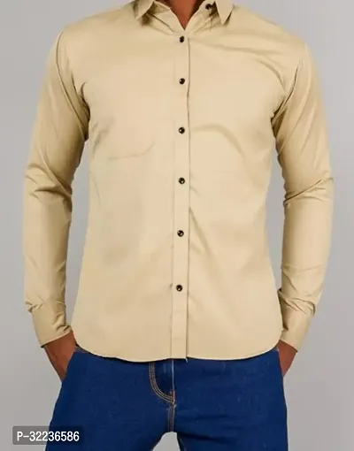 Reliable Beige Polyester Solid Casual Shirt For Men-thumb0