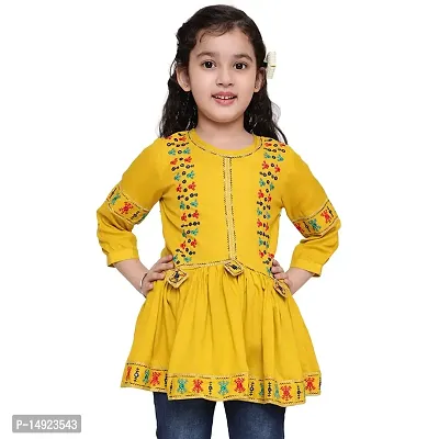 NIYA Girls Party Embellished Embroidered Festive Casual TOP Mustard