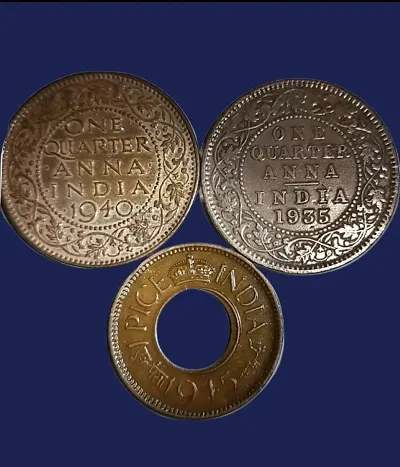 2 different Quarter Annas - George V and George VI and 1 Rare Hole Pice (3coins).Will get different years as per the availability.