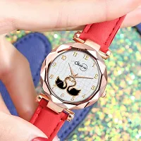 Satnam Art New Duck Design Dial And Red Lather Strap Analog Watch For Women And Girls-thumb2