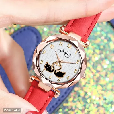 Satnam Art New Duck Design Dial And Red Lather Strap Analog Watch For Women And Girls-thumb3