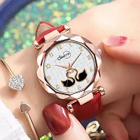 Satnam Art New Duck Design Dial And Red Lather Strap Analog Watch For Women And Girls-thumb4