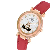 Satnam Art New Duck Design Dial And Red Lather Strap Analog Watch For Women And Girls-thumb3