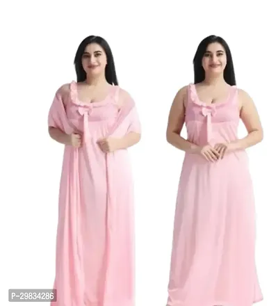 Stylish Satin Solid Nighty With Robe for Women-thumb0