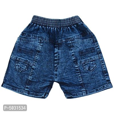 Stylish Blue Denim Self Pattern Shorts For Boys