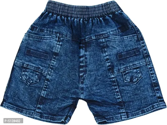 Stylish Denim Blue Solid Shorts For Boys