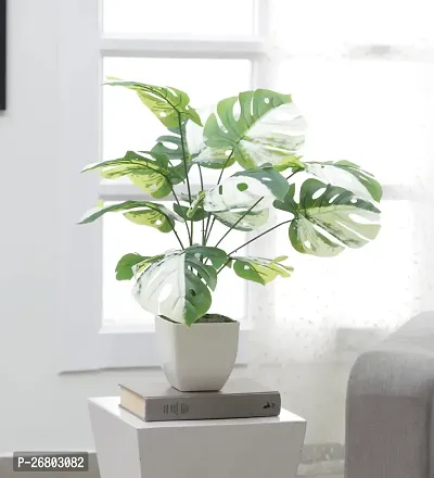 Home Bloom Beautiful Artificial Miniature PVC Silk Plant with Big Leaves and Without Pot (12 Leaves, 50 cm Tall, Multicolour)