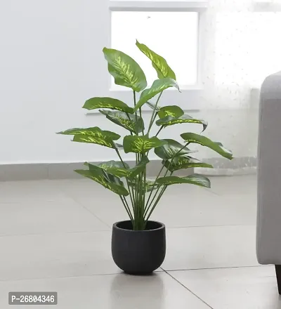Home Bloom Beautiful Artificial Miniature PVC Silk Floor Plant with Big Leaves and Without Pot (18 Leaves, 65 cm Tall, Green)-thumb0