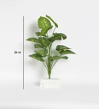 Home Bloom Beautiful Artificial Miniature PVC Silk Floor Plant with Big Leaves and Without Pot (18 Leaves, 65 cm Tall, Green)-thumb1