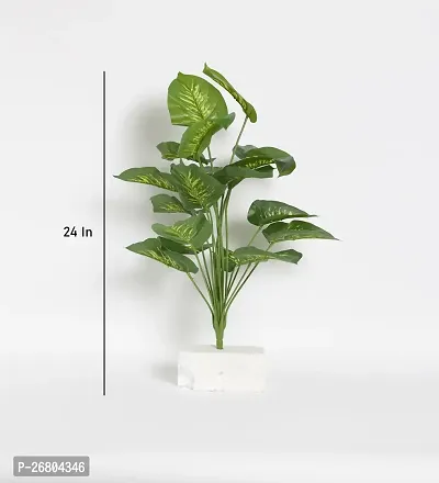 Home Bloom Beautiful Artificial Miniature PVC Silk Floor Plant with Big Leaves and Without Pot (18 Leaves, 65 cm Tall, Green)-thumb2