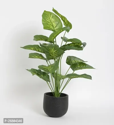 Home Bloom Beautiful Artificial Miniature PVC Silk Floor Plant with Big Leaves and Without Pot (18 Leaves, 65 cm Tall, Green)-thumb3