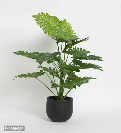 Home Bloom Beautiful Artificial Miniature PVC Silk Floor Plant with Big Leaves and Without Pot (18 Leaves, 65 cm Tall, Green)-thumb3