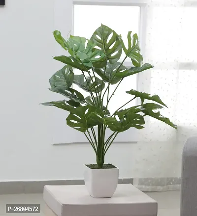 Home Bloom Beautiful Artificial Miniature PVC Silk Floor Plant with Big Leaves and Without Pot (18 Leaves, 65 cm Tall, Green)-thumb0