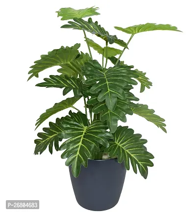 Beautiful Artificial Miniature PVC Silk Floor Plant with Big Leaves and Without Pot (18 Leaves, 65 cm Tall, Green)