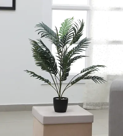 Home Bloom  Artificial Areca Palm for Home Decor/Office Decor/Gifting | Big Ornamental Plant with Basic Black Pot | 21 Leaves | 75 cm Tall Natural Looking Indoor Plant