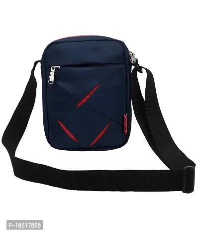 Small Sling Bag for Men - Cosmus Index-Small Bag for Mobile & Wallet - Navy Blue - Red-thumb0