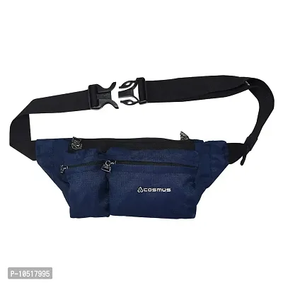 COSMUS Polyester Midriff Waist Pouch Bag/Fanny Pack with Multiple Pockets and Sanitizer Bottle Hook - Navy-thumb0