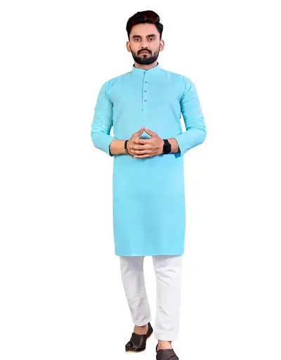 Men Linning Plain Casual Kurta