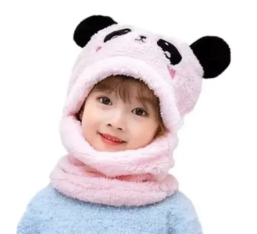 VINSON Kid's Winter Warm Faux Fur Animal Panda Balaclava Hat Full Cover Earflap Hood Cap Neck Warmer Scarf (Pink Color)