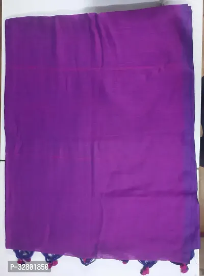 Stylish Cotton Purple Solid Saree without Blouse piece-thumb0