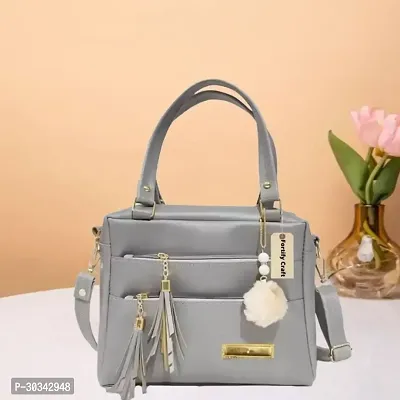 Stylish Grey PU Solid Handbags For Women-thumb0