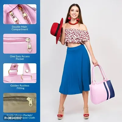 Stylish Pink PU Solid Handbags For Women-thumb3