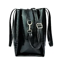 Stylish Black PU Solid Handbags For Women-thumb1