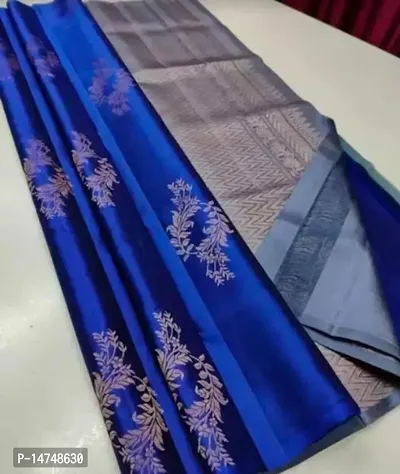 Stylish Silk Blend Blue Printed Saree with Blouse piece For Women