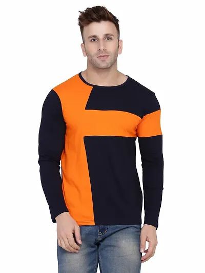Men's Colourblocked Cotton Round Neck T Shirt
