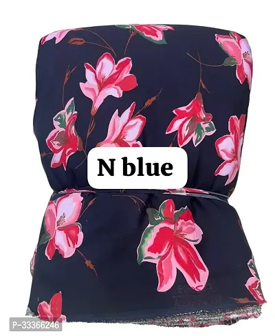 Elegant Blue Crepe Printed Dress Material Fabric For Women-thumb0