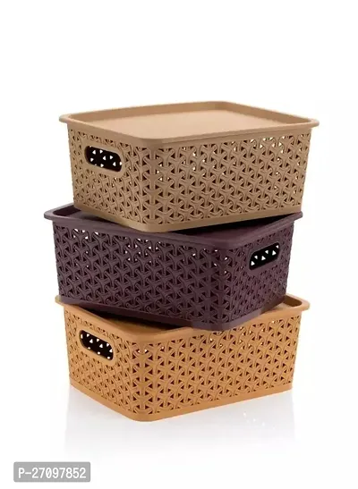 Plastic 3 Pieces Small Size Multipurpose Solitaire Storage Basket With Lid Multi