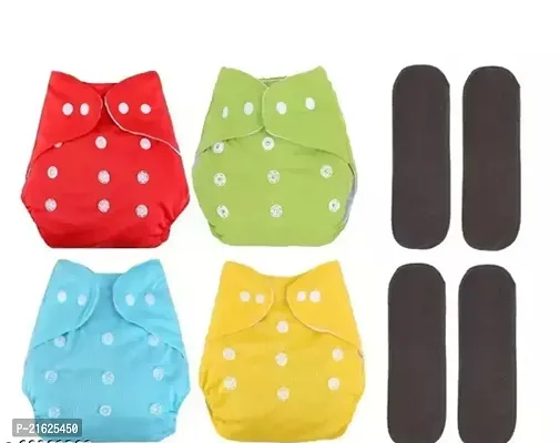 Baby Washable Diaper Reusable 4 Pocket Cloth Diapers with 4 Black Inserts-thumb0