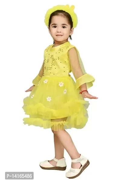 FB Collection Girl's Knee Length Net Frock Dress | Beautiful Comfortable Dress for Girls (M002)