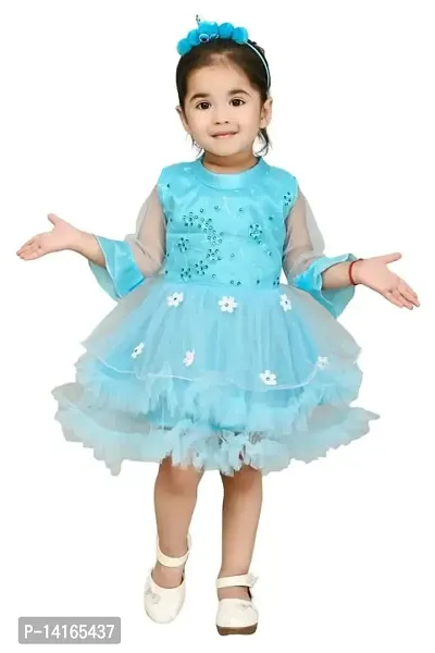 FB Collection Girl's Knee Length Net Frock Dress | Beautiful Comfortable Dress for Girls (M002)