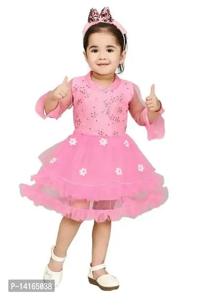 FB Collection Girl's Knee Length Net Frock Dress | Beautiful Comfortable Dress for Girls (M002)-thumb0