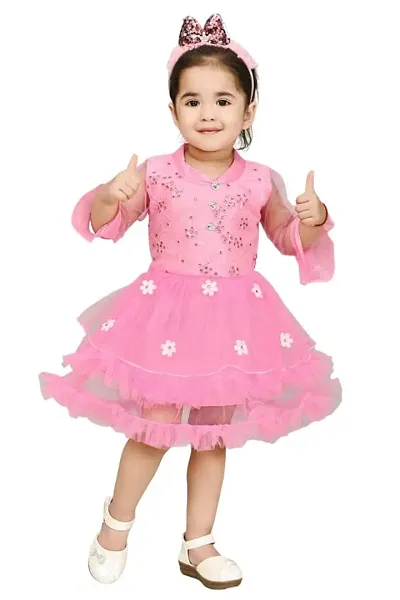 FB Collection Girl's Knee Length Net Frock Dress | Beautiful Comfortable Dress for Girls (M002)