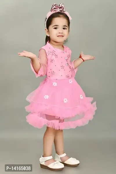 FB Collection Girl's Knee Length Net Frock Dress | Beautiful Comfortable Dress for Girls (M002)-thumb3