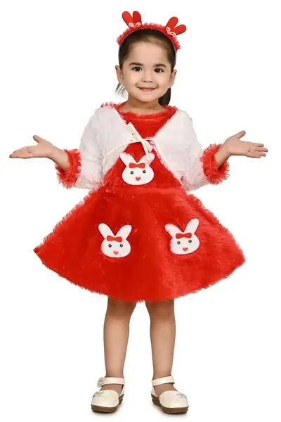 FB Collection Girl's Knee Length Woolen Frock Dress | Beautiful Comfortable Dress for Girls (JK001)