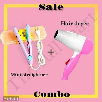 Combo Of Hair Dryer Nv-1290 (1000W,Assorted) And Hair Straightener Mini Straightener