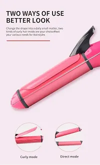 2 In 1  Straightener And Curler   Hair Straightening Machine, Beauty Set Of Professional Hair Straightener Hair Straightener And Hair Curler With Ceramic Plate For Women ( Pink)-thumb1