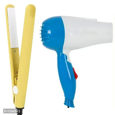 Combo Of Hair Dryer Nv-1290 (1000W,Assorted) And Hair Straightener Mini Straightener-thumb0